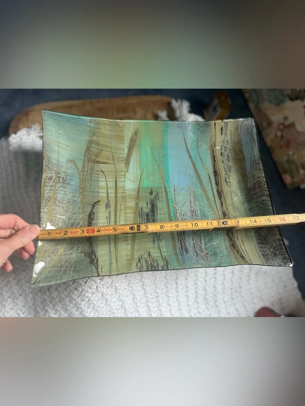 Turquoise & Beige Abstract Glass Tray